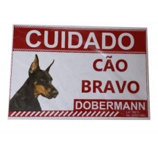 13963 - PLACA CUIDADO CAO BRAVO DOBERMANN